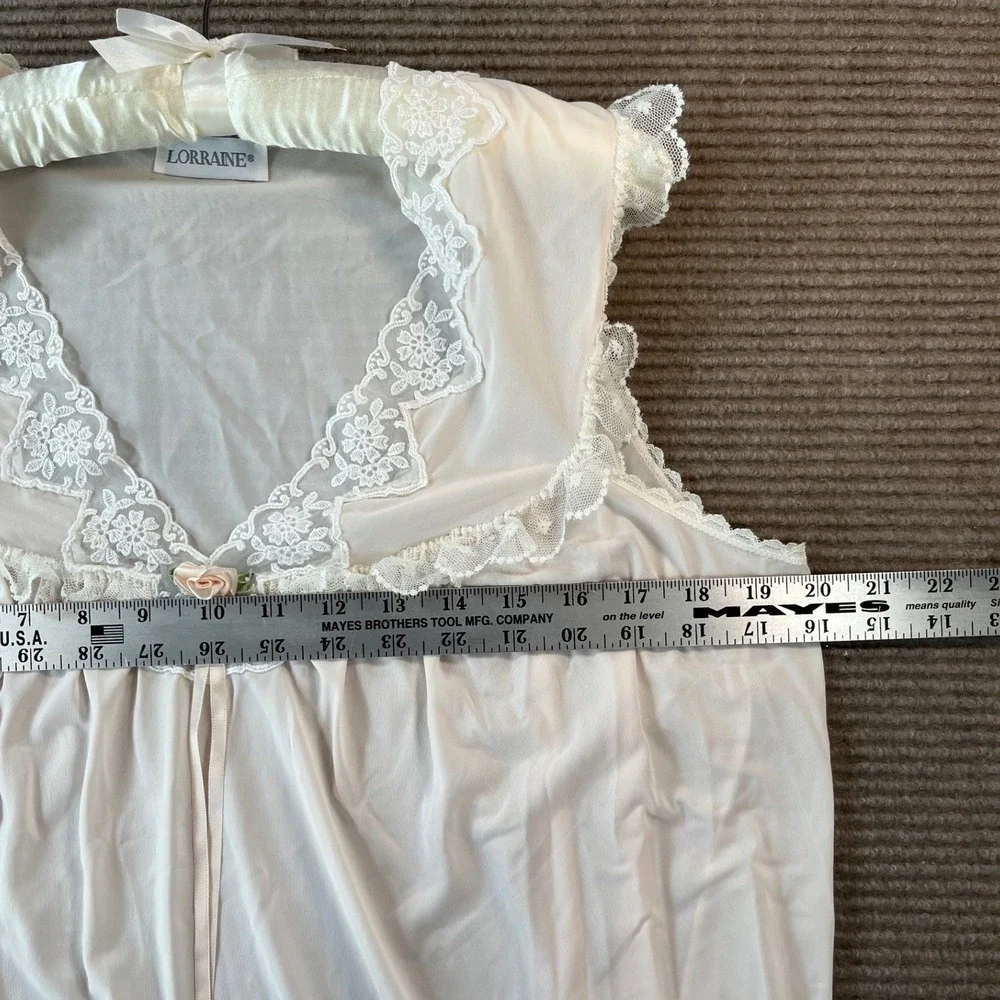 Vintage Lorraine Pink Lace Trim Rosette Sleeveless Midi Nightgown Womens Size L